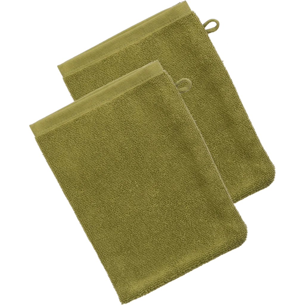 Bio Frottier Waschhandschuh 2er-Pack ORLANDO in Khaki Grün von Living Crafts Größe 16x22 cm