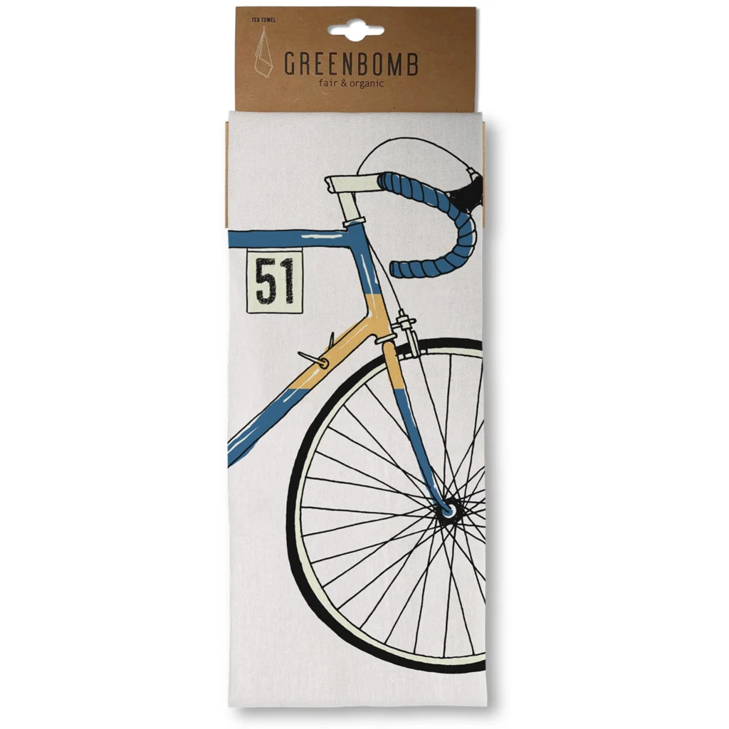 Bio Geschirrtuch Fahrrad in Muster Fahrrad von Greenbomb Größe 50x70 cm