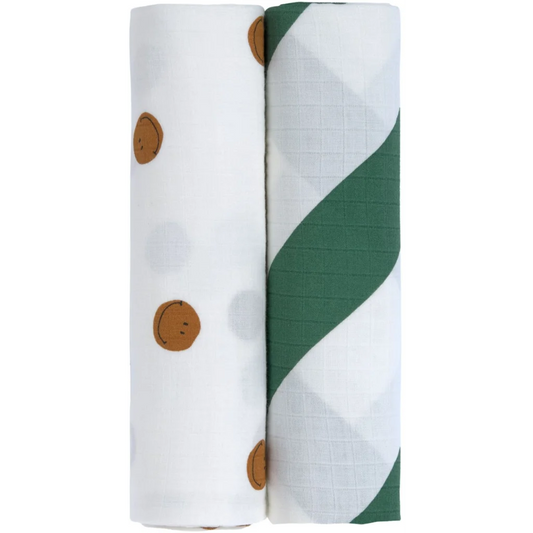 Bio Mull Baby-Tuch Smiley 2er-Pack in Muster Smiley+Streifen von Lässig Größe 120x120 cm