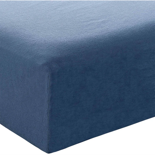 Bio Single-Jersey Spannbettlaken für Boxspringbetten in Übergröße in Blau von MELA home Größe 140-160 x 200 cm