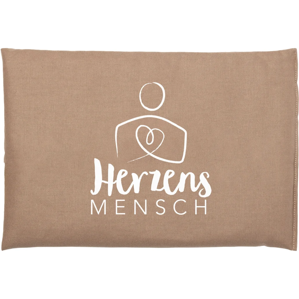 Canvas Kissen mit Füllung Bio-Getreide HERZENSMENSCH in Braun Muster Unifarben mit Aufdruck von herbalind Größe 30x20 cm