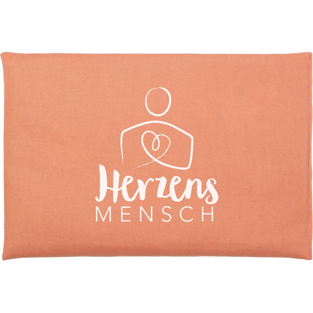 Canvas Kissen mit Füllung Bio-Getreide HERZENSMENSCH in Koralle Orange Muster Unifarben mit Aufdruck von herbalind Größe 30x20 cm