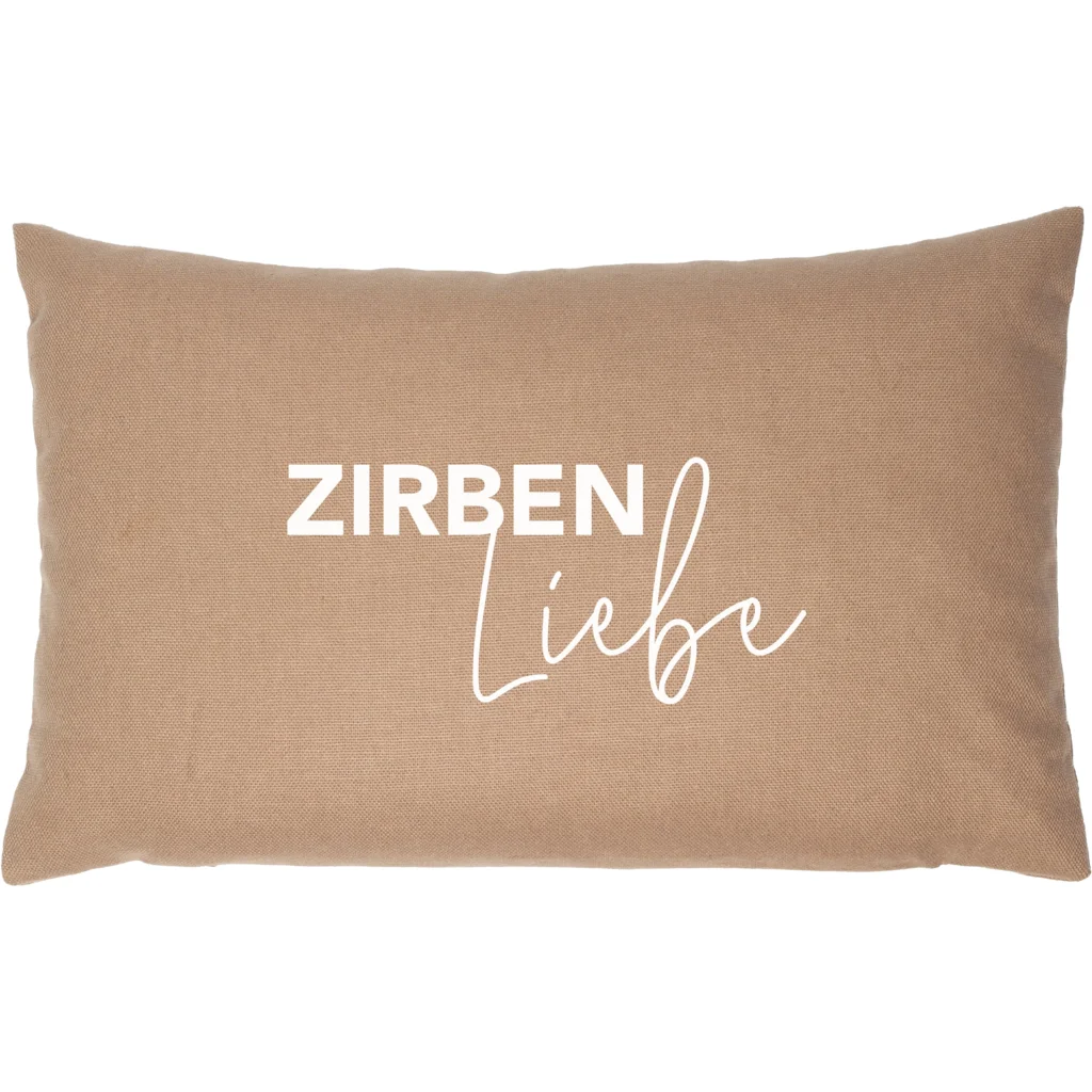 Canvas Kissen mit Füllung Zirbenholz ZIRBENLIEBE in Braun Muster Unifarben mit Aufdruck von herbalind Größe 30x20 cm