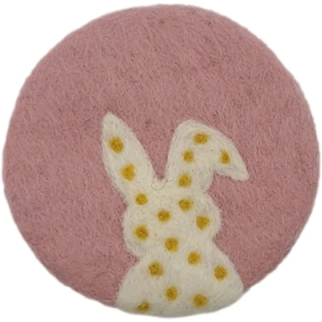 Filz Untersetzer rund Hase in Rosa+Weiß Muster Hase von Frida Feeling Größe Ø 10 cm