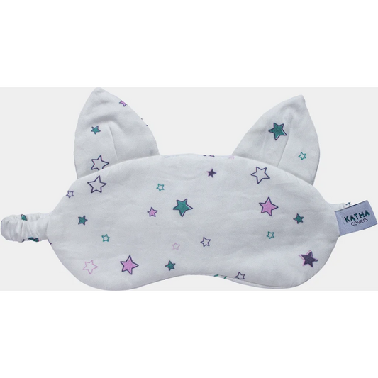 Kinder Schlafmaske Sterne mit Katzenohren in Weiß+Petrol+Pink Weiß+Blau+Pink Muster Sterne von KATHA covers Größe one size