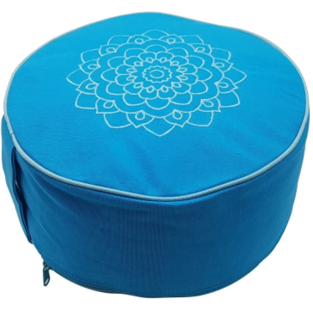 Meditationskissen+Yogakissen rund mit Stickerei in Blau von Frida Feeling Größe Ø 30 cm Höhe 15 cm