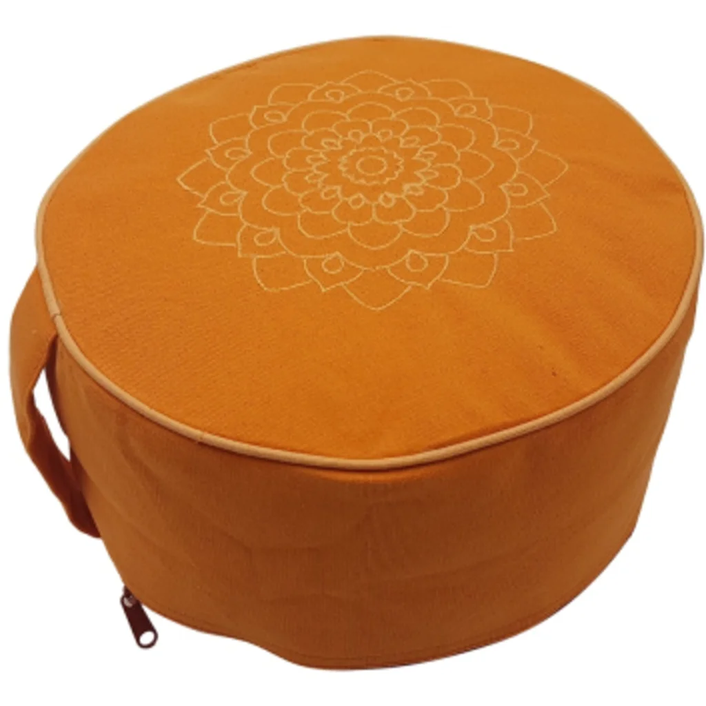 Meditationskissen+Yogakissen rund mit Stickerei in Orange von Frida Feeling Größe Ø 25 cm Höhe 10 cm