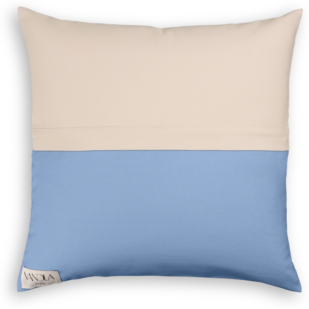 Modulare Kissenhülle Farbkombinationen mit Beige in Beige+Jeansblau Beige+Blau von Vandla design Größe 40x40 cm