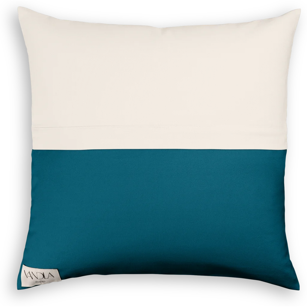 Modulare Kissenhülle Farbkombinationen mit Creme in Creme+Petrol Creme+Blau von Vandla design Größe 40x40 cm