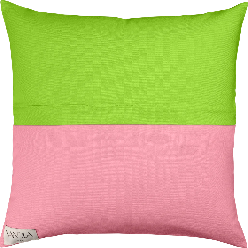 Modulare Kissenhülle Farbkombinationen mit Limette in Limette+Altrosa Grün+Rosa von Vandla design Größe 40x40 cm