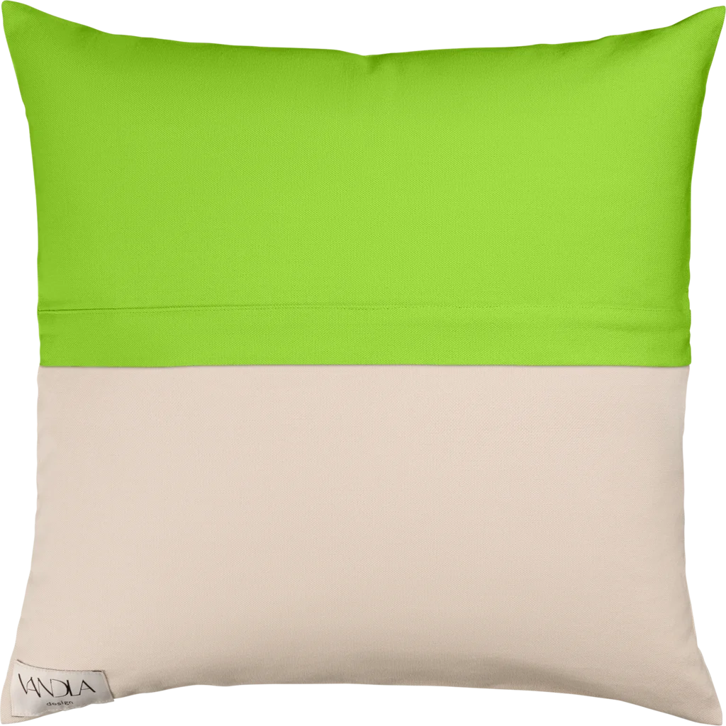 Modulare Kissenhülle Farbkombinationen mit Limette in Limette+Beige Grün+Beige von Vandla design Größe 40x40 cm