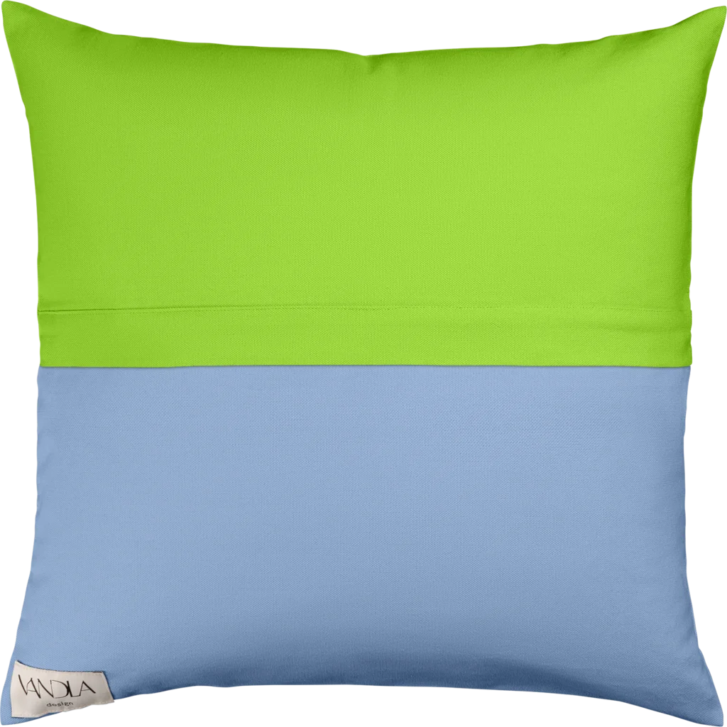 Modulare Kissenhülle Farbkombinationen mit Limette in Limette+Jeansblau Grün+Blau von Vandla design Größe 40x40 cm