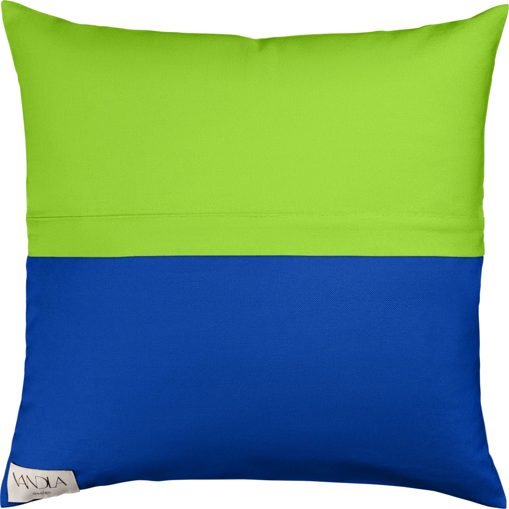 Modulare Kissenhülle Farbkombinationen mit Limette in Limette+Kobalt Grün+Blau von Vandla design Größe 40x40 cm