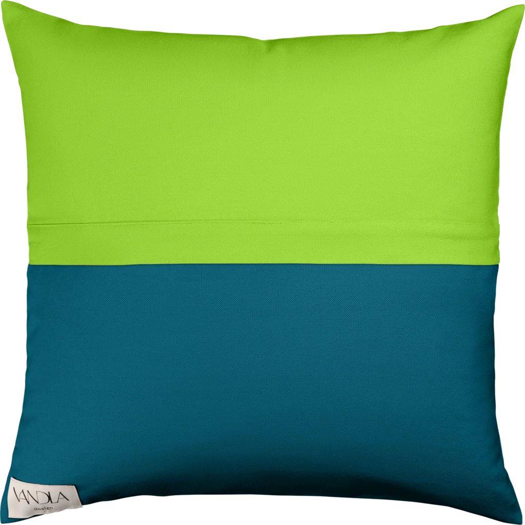 Modulare Kissenhülle Farbkombinationen mit Limette in Limette+Petrol Grün+Blau von Vandla design Größe 40x40 cm