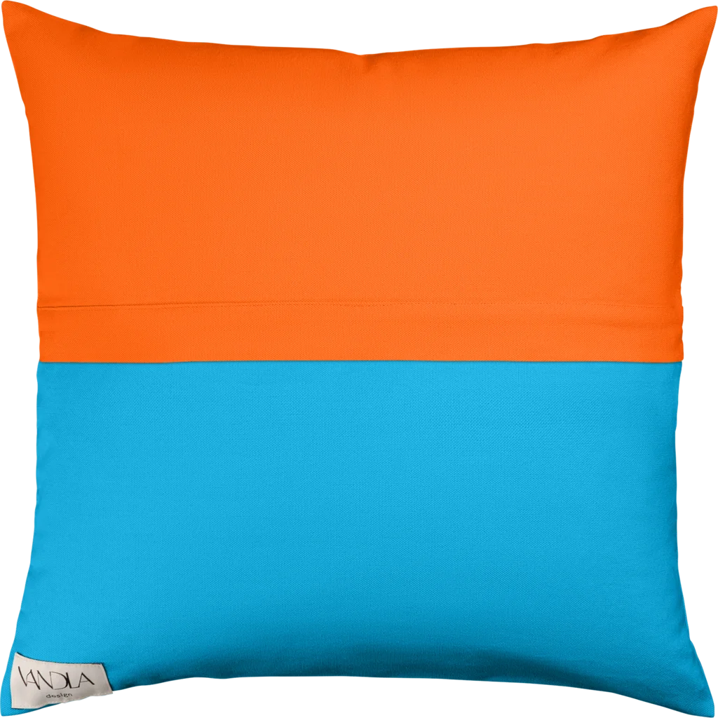 Modulare Kissenhülle Farbkombinationen mit Orange in Orange+Atlantik Orange+Blau von Vandla design Größe 40x40 cm