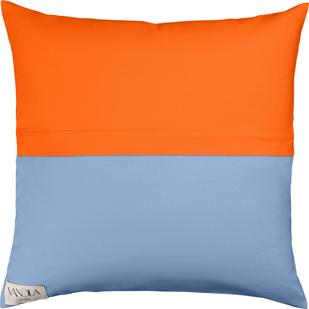 Modulare Kissenhülle Farbkombinationen mit Orange in Orange+Jeansblau Orange+Blau von Vandla design Größe 40x40 cm