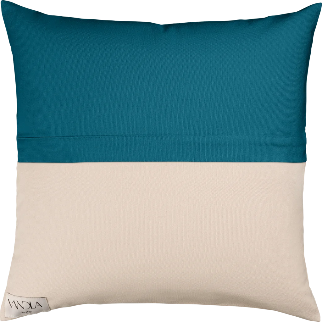 Modulare Kissenhülle Farbkombinationen mit Petrol in Petrol+Beige Blau+Beige von Vandla design Größe 40x40 cm