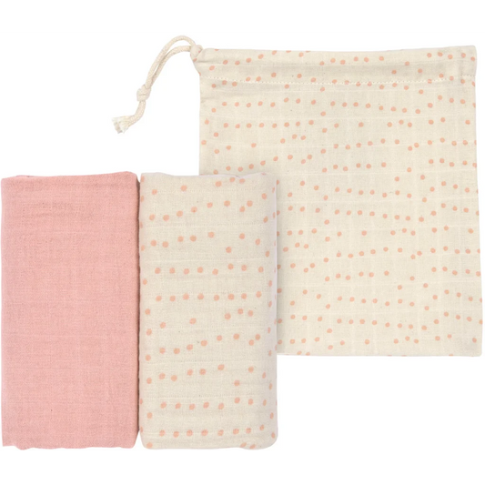 Mull Baby-Tuch 2er-Pack in Rosa Muster Punkte von Lässig Größe 60x60 cm