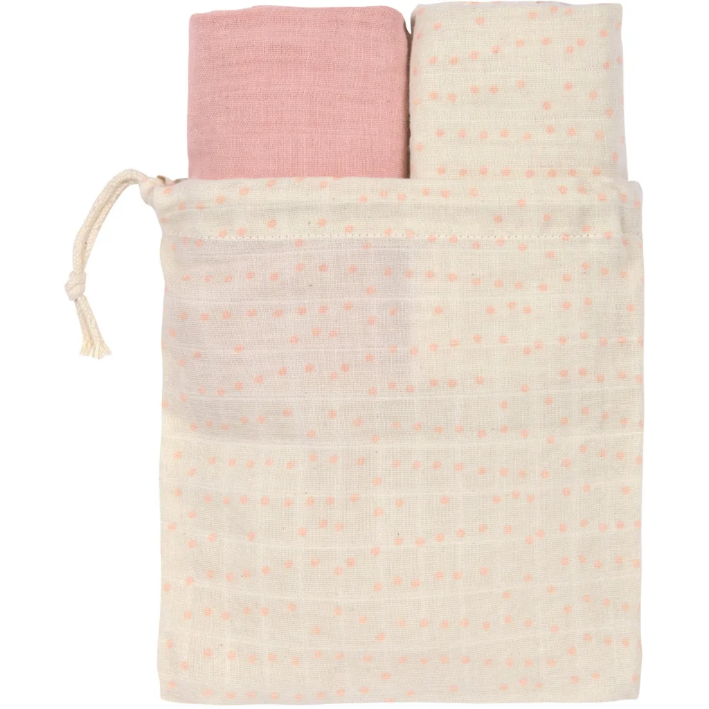 Mull Baby-Tuch 2er-Pack in Rosa Muster Punkte von Lässig Größe 60x60 cm