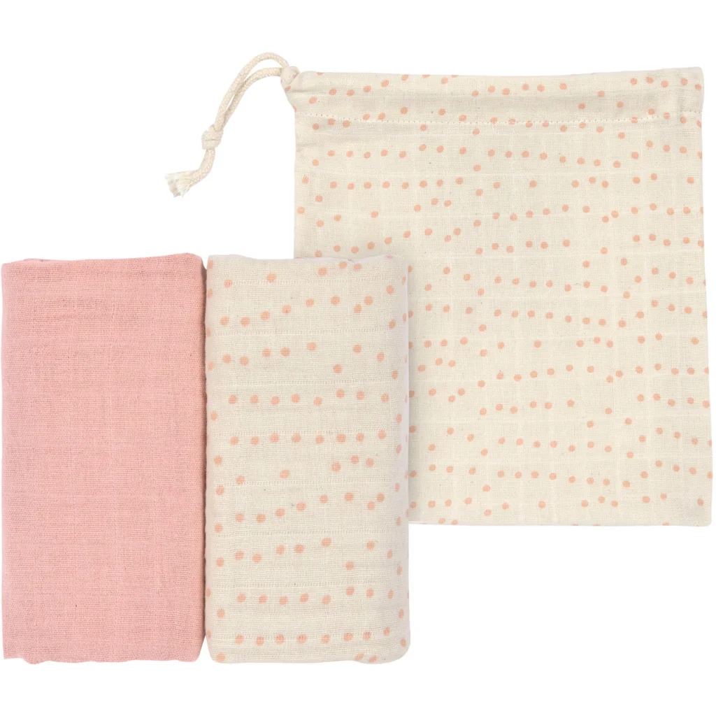 Mull Baby-Tuch 2er-Pack in Rosa Muster Punkte von Lässig Größe 80x80 cm