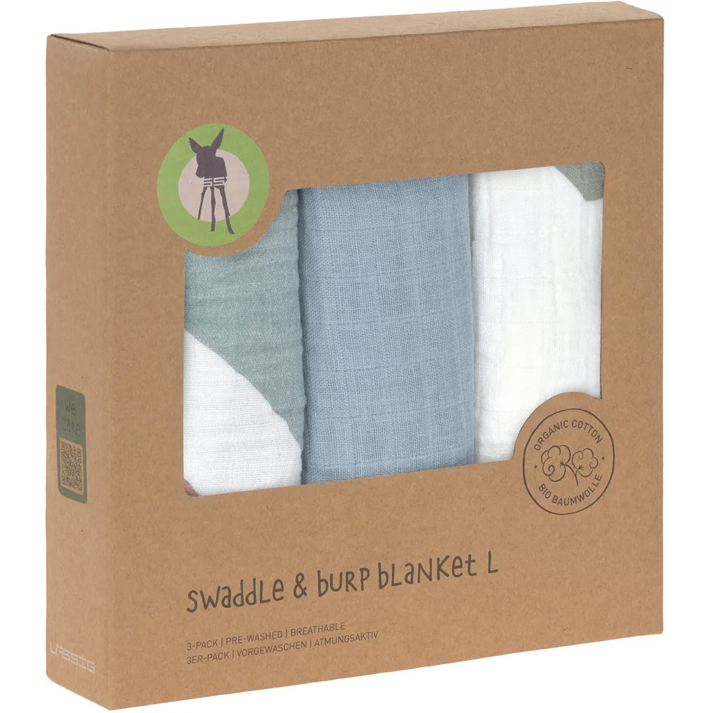 Mull Baby-Tuch 3er-Pack in Hellblau Blau Muster Tupfen von Lässig Größe 85x85 cm