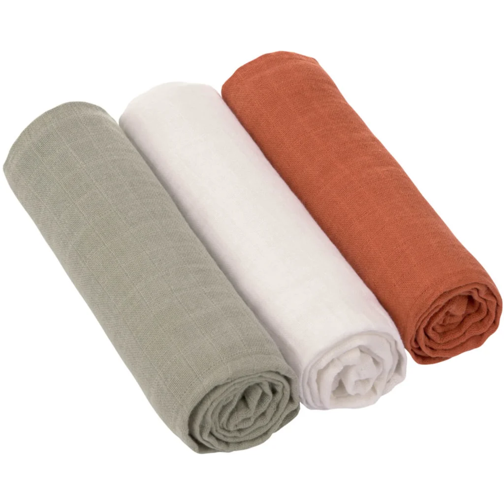 Mull Baby-Tuch 3er-Pack in Olive+Creme+Rost Grün+Creme+Rot von Lässig Größe 85x85 cm