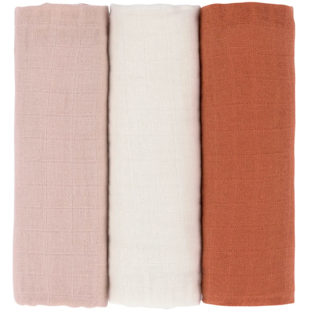 Mull Baby-Tuch 3er-Pack in Rosa+Creme+Rost Rosa+Creme+Rot von Lässig Größe 85x85 cm