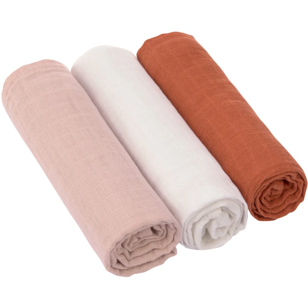 Mull Baby-Tuch 3er-Pack in Rosa+Creme+Rost Rosa+Creme+Rot von Lässig Größe 85x85 cm