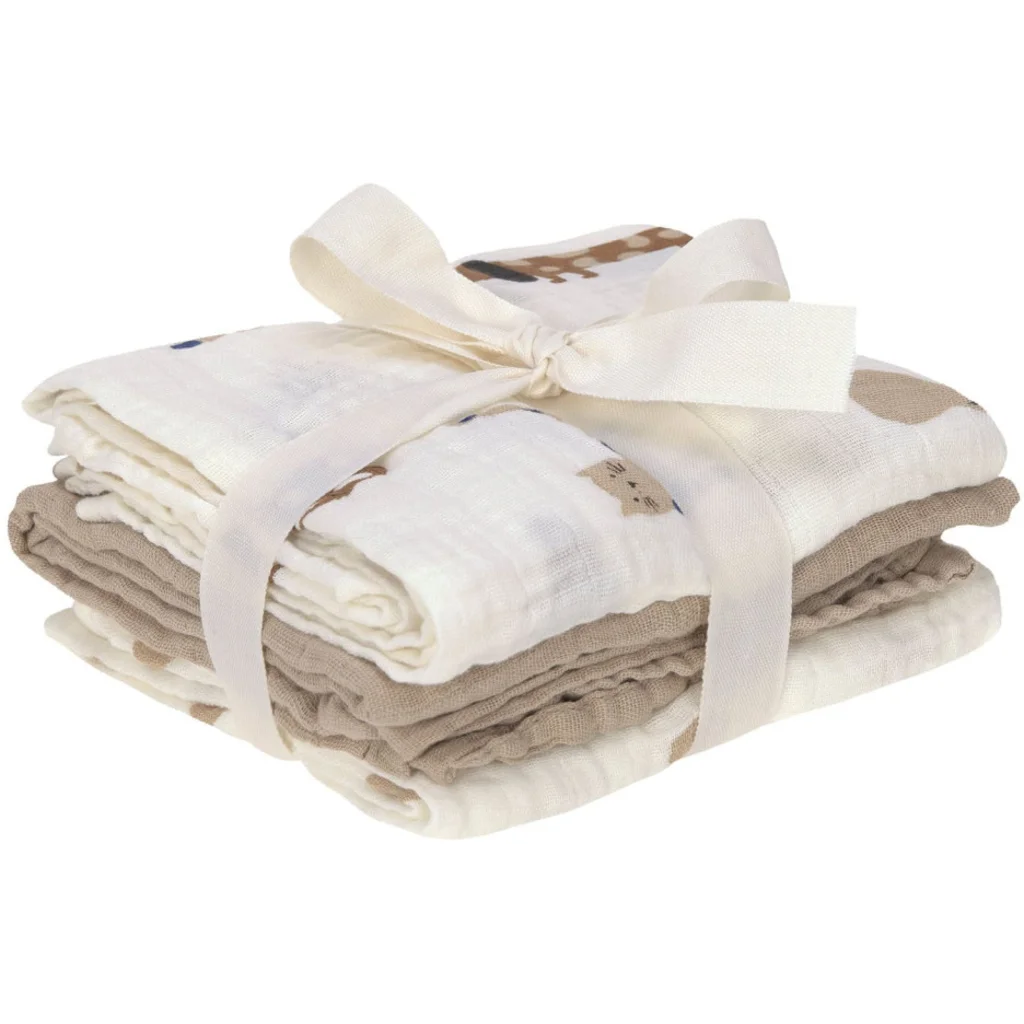 Mull Baby-Tuch Haustiere 3er-Pack in Beige Muster Haustiere von Lässig Größe 60x60 cm