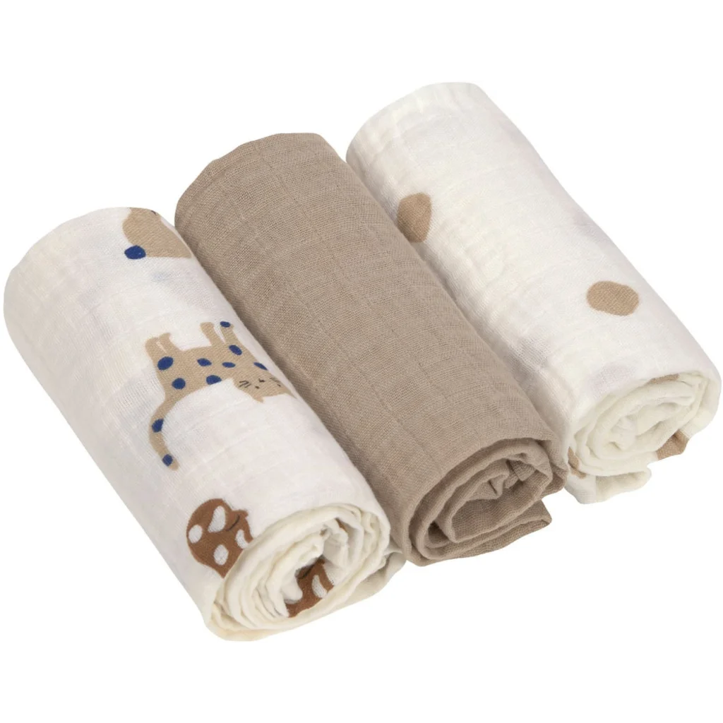 Mull Baby-Tuch Haustiere 3er-Pack in Beige Muster Haustiere von Lässig Größe 60x60 cm