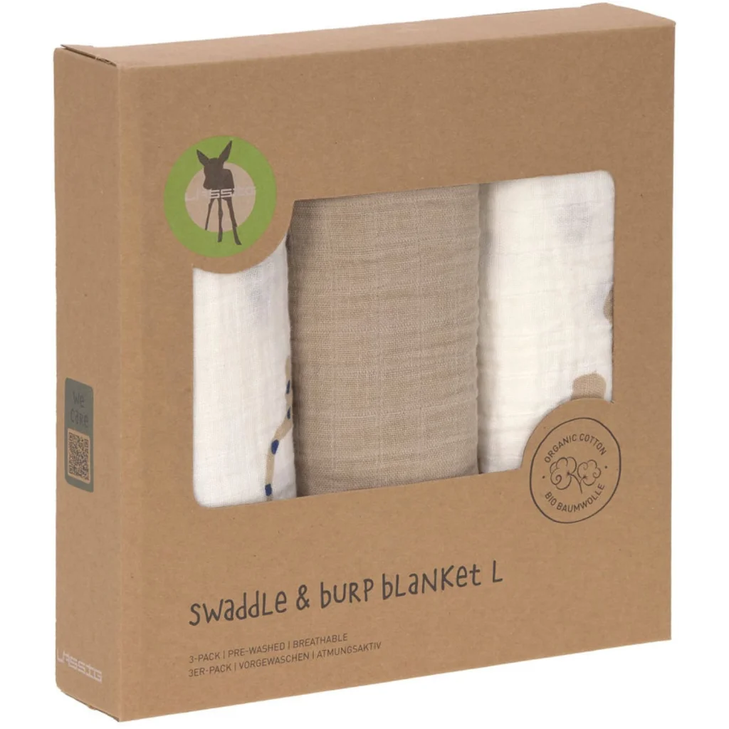 Mull Baby-Tuch Haustiere 3er-Pack in Beige Muster Haustiere von Lässig Größe 85x85 cm