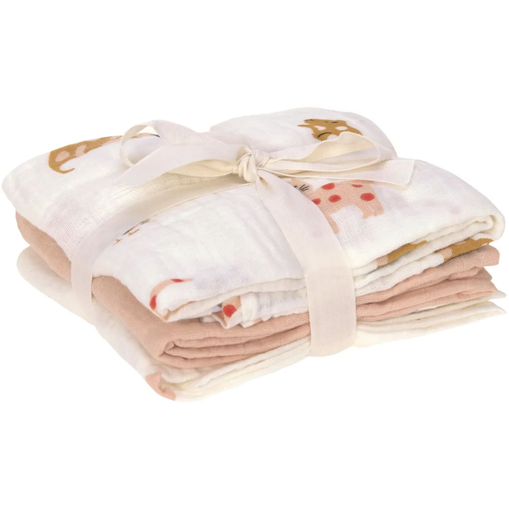 Mull Baby-Tuch Haustiere 3er-Pack in Lachs Rosa Muster Haustiere von Lässig Größe 60x60 cm