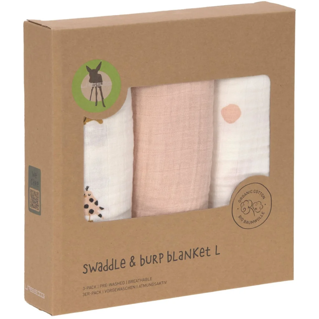 Mull Baby-Tuch Haustiere 3er-Pack in Lachs Rosa Muster Haustiere von Lässig Größe 85x85 cm