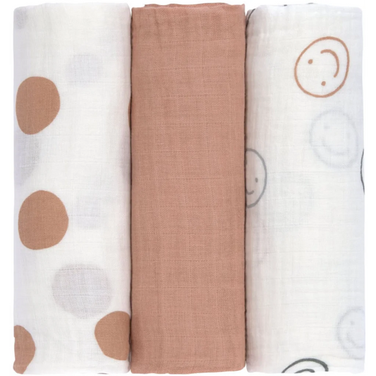 Mull Baby-Tuch Punkte 3er-Pack in Altrosa Rosa Muster Punkte von Lässig Größe 85x85 cm