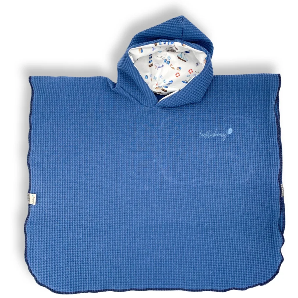 Waffelpiqué Baby-+Kinder-Badeponcho Maritim in Blau von Luftabong Größe 18-36 Monate